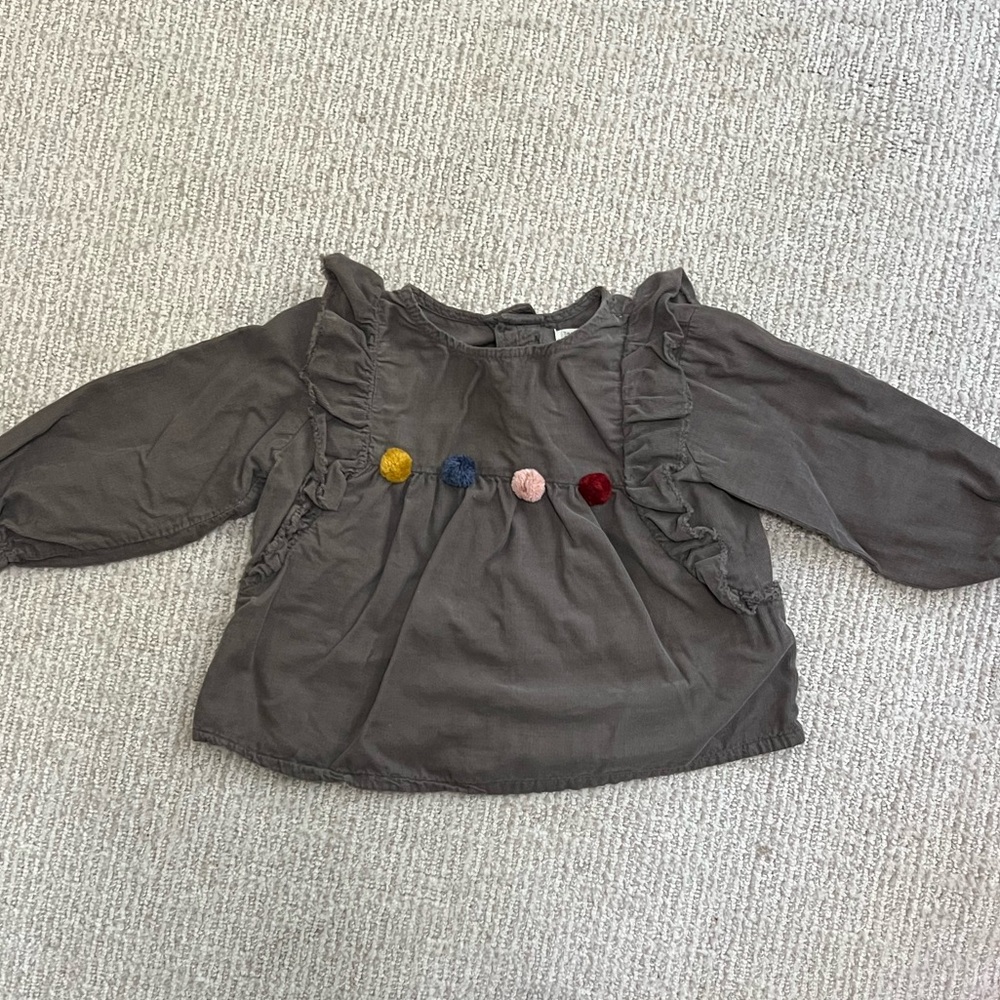 Zara Girls PomPom corduroy Blouse Sz 18-24mos